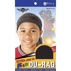 King J Extra Long Tie Kid DuRag #051 Black