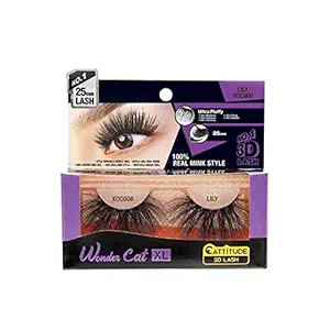 EBIN NEW YORK Cattitude 3D Lash Wonder Cat XL ? Lily 3D Faux Mink Lash 3D Stack & Staggering Technique Super Soft Fine Tapered Fibers Doubled Layered Reusable